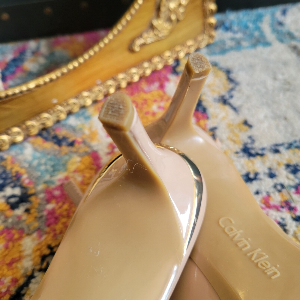 Calvin Klein Nude Patent Gala Slingback Heels - Picture 9 of 14